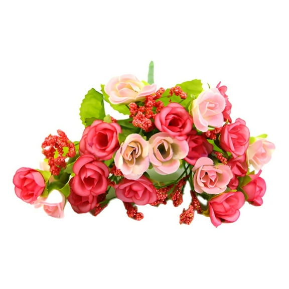 XJGHHSY 21 Heads Fake Roses Artificial Flowers for Outdoors Spring Valentines Day Decor,1 Bouquet UV Resistant Fake Flower Bouquet Faux Silk Roses for Home Wedding Cemetery Summer Decor,Pink