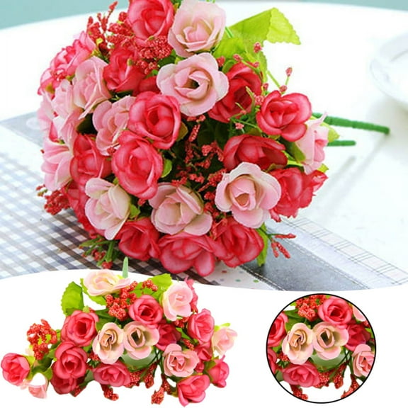 XJGHHSY 21 Heads Fake Roses Artificial Flowers for Outdoors Spring Valentines Day Decor,1 Bouquet UV Resistant Fake Flower Bouquet Faux Silk Roses for Home Wedding Cemetery Summer Decor,Pink