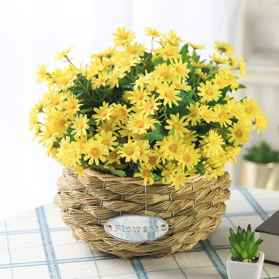 XJGHHSY 24 Heads Artificial Daisy Flowers Outdoor Silk Flower Artificial Wildflowers for Decoration Bulk UV Resistant Faux Flowers for Vase Floral Arrangements Home Table Centerpieces,Yellow