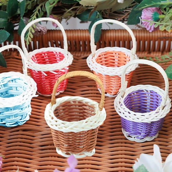 XJGHHSY 24 Pack Easter Mini Woven Handbasket ,Tiny Decorative Picnic Baskets with Handle,Easter Miniature Basket Set for Home office Decor Wedding Birthday Party Favors,Brown