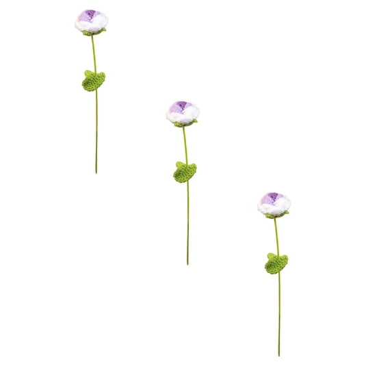 XJGHHSY 3 PCS Hand-Woven Roses,Knitting Crochet Flower Bouquet,Crochet Handmade White-Purple Rose Artificial Flowers,Wedding Decor Suitable for Anniversaries Valentine Birthday Gift,White-Purple