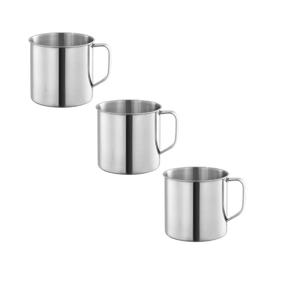 XJGHHSY 3 Pack Stainless Steel Coffee Mug with Handle, 7 oz Metal Camping Coffee Cup, Unbreakable Portable Hiking Cup Tea Water Drinking Cups for Outdoor Travel, Picnics, Hot Cold Drinks,Silver