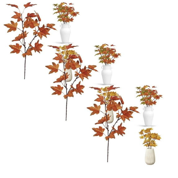 XJGHHSY 3 Pcs 9" Artificial Fall Branches Faux Long Maple Leaf Stems Autumn Fake Plants Burgundy Red Artificial Fall Greenery for Kitchen Table Floral Arrangement Fall Decoration,Z-Coffee*3