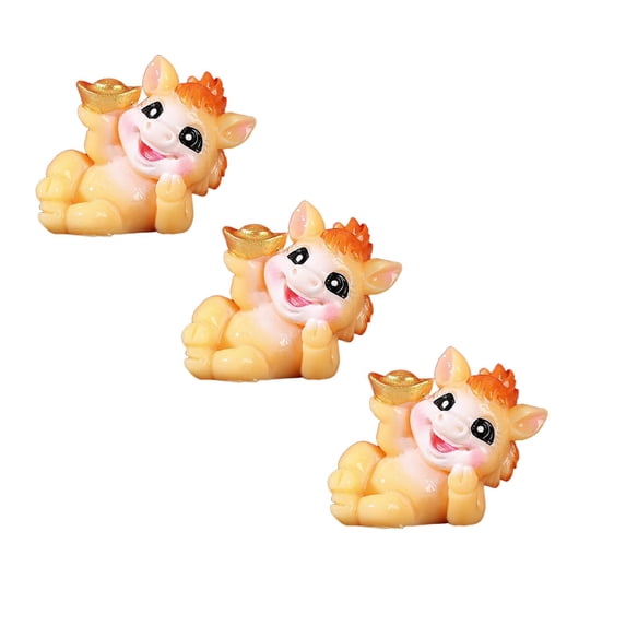 XJGHHSY 3 Pcs Mini Horse Figurines - 2026 Chinese New Year of the Horse Statues - Tiny Animal Models - for Micro Landscape Cake toppers ornament Decoration,Style C-Yellow