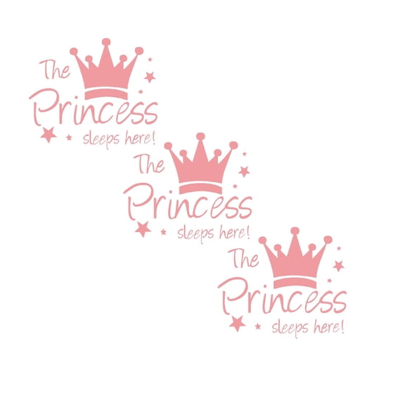 XJGHHSY 3 Pcs Wall Sticker Princess Sleep Here 12.6 inch Little Crown Star Art Quotes Wall Decal Decor for Living Room Bedroom,Pink