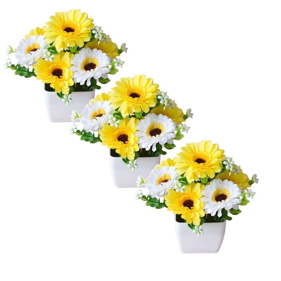 XJGHHSY 3 Potted Artificial Flowers Fake Flowers with Vase Faux Flowers in Pot,Spring Decor for Home office Floral Arrangement for Table Dinning Room Decoration Shelf Decor,White