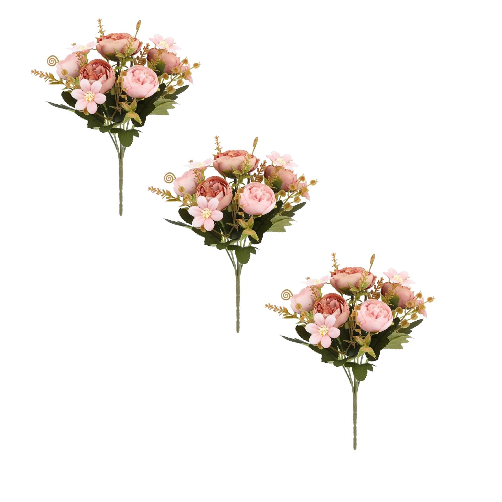 XJGHHSY 3 Stems 5 Heads Artificial Rose Flowers Roses with Leaf Bouquet ...