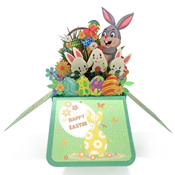 XJGHHSY 3D Easter Pop Up Cards - Easter Eggs Basket Bunny Greeting Card Funny Popup Easter Cards Gifts for Adults Wife Husband Daughter Sister Friends,Green