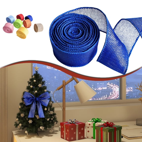 XJGHHSY 5.3 Yard 2 inches Burlap Ribbon Wide Jute Ribbon Natural Burlap Fabric Roll Wired Edge for Wreaths, Christmas Tree Decoration, Big Bow Crafts, Gift Wrapping, Wedding,Blue