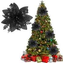 XJGHHSY 5.7 inch Christmas Glitter Artificial Poinsettia Flowers Xmas Poinsettia Artificial Wedding Flowers Decorations Xmas Tree ornaments for Party Favors,Christmas Decoration,Black