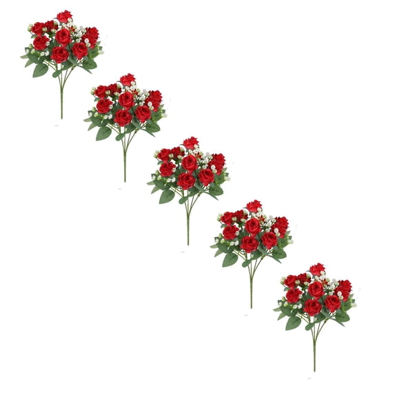 XJGHHSY 5-Pack Red Silk Rose Bouquets,10 Roses Artificial Flowers Heads with Faux Stems Leaves,Fake Roses for Wedding Bouquets,Centerpieces & Home Table Decor,Red