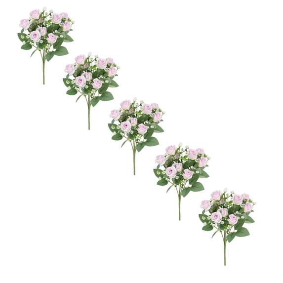 XJGHHSY 5-Pack Silk Rose Bouquets,10 Roses Artificial Flowers Heads with Faux Stems Leaves,Fake Roses for Wedding Bouquets,Centerpieces & Home Table Decor,