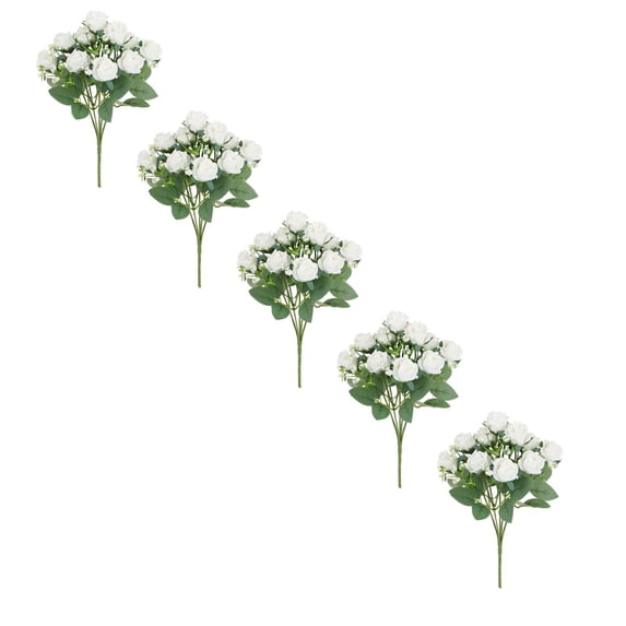 XJGHHSY 5-Pack White Silk Rose Bouquets,10 Roses Artificial Flowers Heads with Faux Stems Leaves,Fake Roses for Wedding Bouquets,Centerpieces & Home Table Decor,White