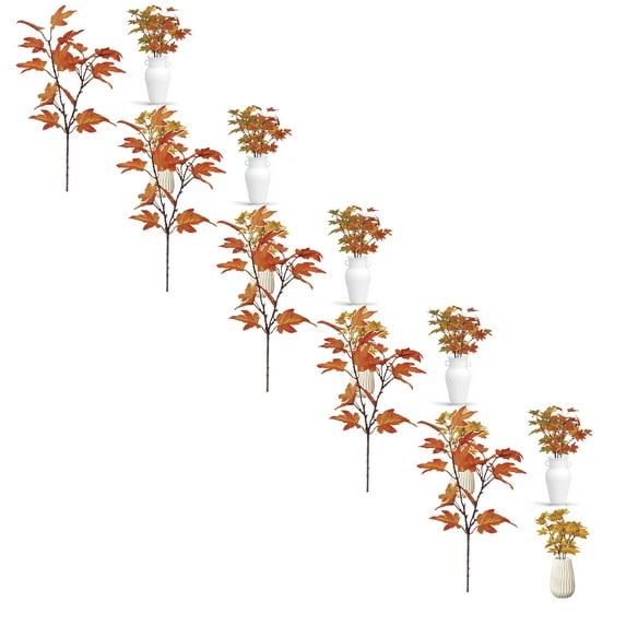 XJGHHSY 5 Pcs 9" Artificial Fall Branches Faux Long Maple Leaf Stems Autumn Fake Plants Burgundy Red Artificial Fall Greenery for Kitchen Table Floral Arrangement Fall Decoration,Z-Orange*5