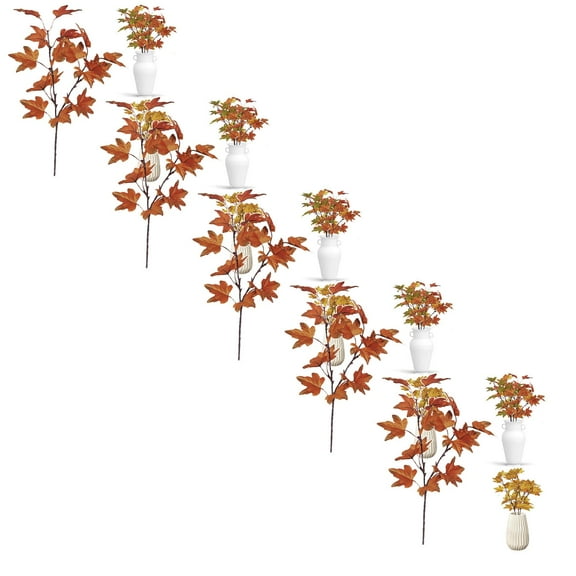 XJGHHSY 5 Pcs 9" Artificial Fall Branches Faux Long Maple Leaf Stems Autumn Fake Plants Burgundy Red Artificial Fall Greenery for Kitchen Table Floral Arrangement Fall Decoration,Z-Coffee*5
