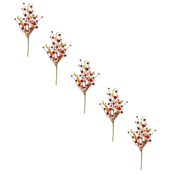XJGHHSY 5 Pcs Artificial Fall Berry Stems,Leave And Orange Pumpkin Picks Floral with Berry Fall Picks for Floral Arrangements, for Autumn Thanksgiving Home Table Centerpiece Decorations