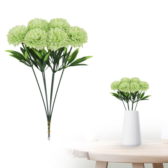 XJGHHSY 6 Pcs Green Artificial Chrysanthemums Flowers Ball Flower Fake Mums Silk for St Patricks Day Wedding Home Kitchen Decoration Floral Arrangement Table Centerpiece,Green
