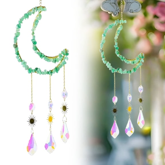 XJGHHSY Amethyst Dream Catchers,Moon Tree of Life Dream Catcher Crystal Wind Chimes Sun CatcherHanging Window Wall Decor Yoga Meditation Gifts for Adults Girls,Green