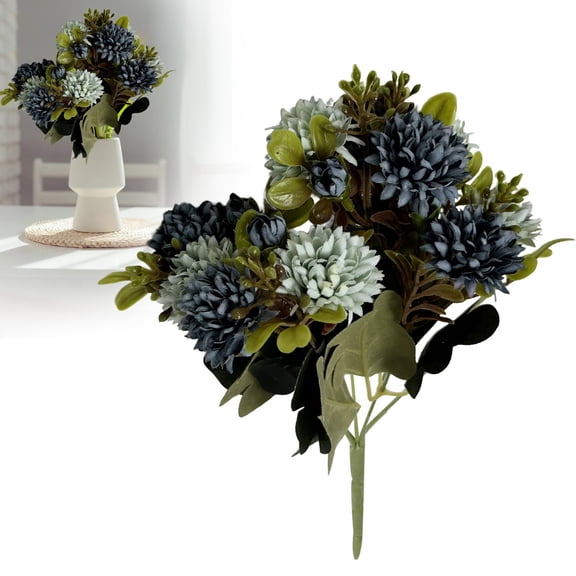 XJGHHSY Artificial Chrysanthemum Flowers, 1 Bunch Faux Silk Pompon Mum Balls with Bendable Stems, Spring Wedding Centerpieces Decor, DIY Bouquet Fillers,Blue