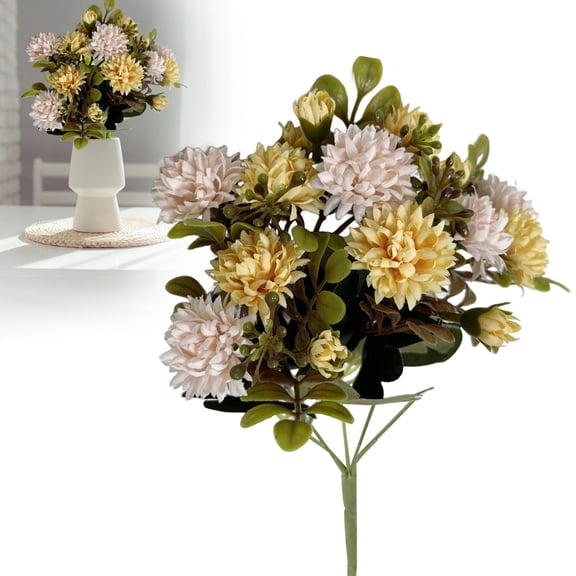 XJGHHSY Artificial Chrysanthemum Flowers, 1 Bunch Faux Silk Pompon Mum Balls with Bendable Stems, Spring Wedding Centerpieces Decor, DIY Bouquet Fillers,Yellow