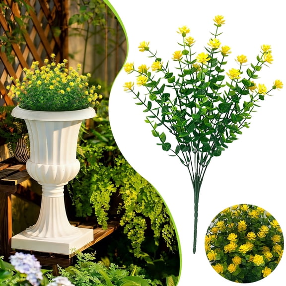XJGHHSY Artificial Fake Mums Flowers for Outdoor Spring Decor,Faux Flowers Plants Silk Daisy for Planter Pot Colorful UV Resistant Look Real for Front Door Porch Patio Outside Yard,Yellow B