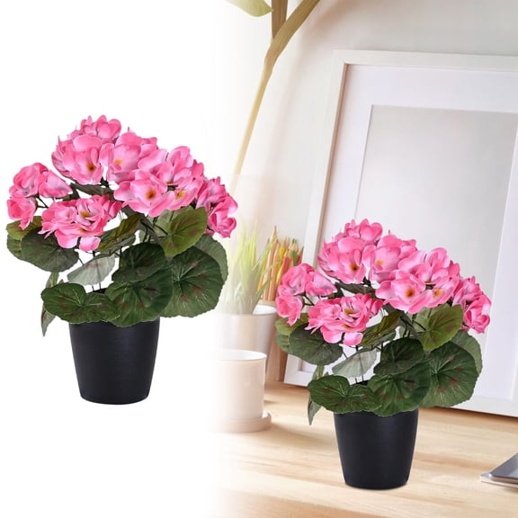 XJGHHSY Artificial Geranium Potted Plant - 10.2" Tall,Pink Realistic Silk Flowers with Vibrant Green Leaves,Geraniums Fake Flowers for Outdoors Home Wedding Farmhouse office Tables Decor,Pink