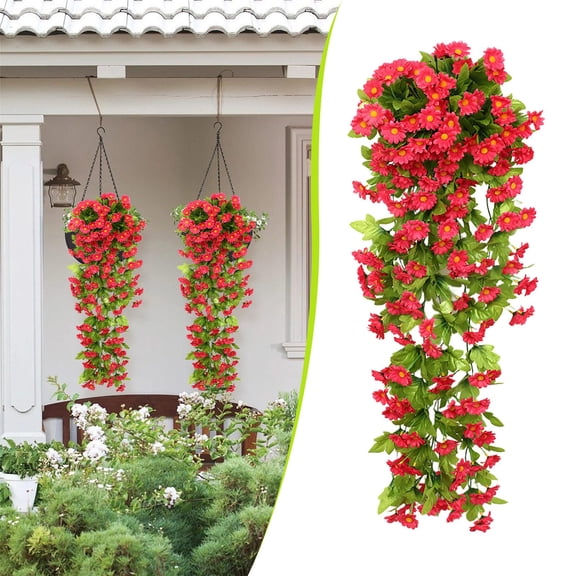 XJGHHSY Artificial Hanging Flowers for Outdoors Daisy Artificial Flowers Spring Summer Decoration UV Resistant Red Faux Flowers for Outdoor Planters Front Door Porch Patio Yard Decor,Daisy-Hot Pink