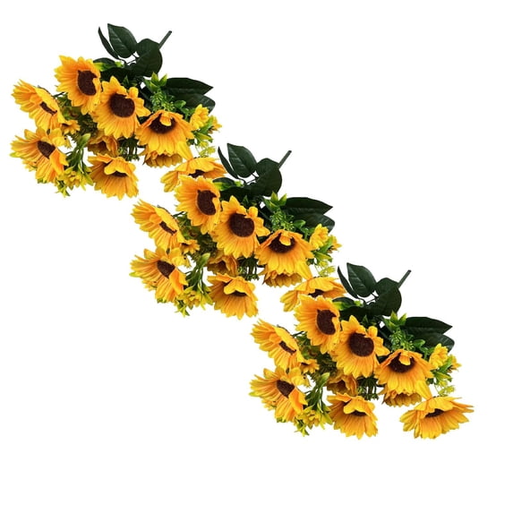 XJGHHSY Artificial Sunflower Bouquet, 3 Bunches Silk Sunflowers Fake Yellow Flowers for Home Decoration Wedding Decor,13 Heads-Yellow
