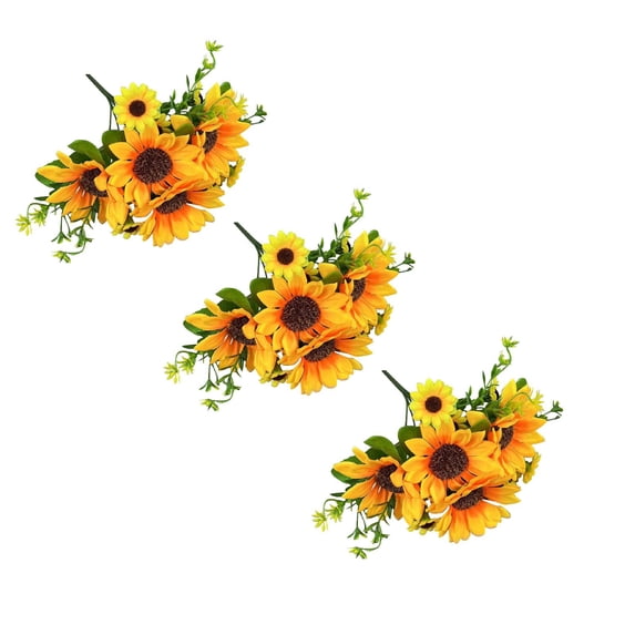 XJGHHSY Artificial Sunflower Bouquet, 3 Bunches Silk Sunflowers Fake Yellow Flowers for Home Decoration Wedding Decor,4+9 Heads-Yellow