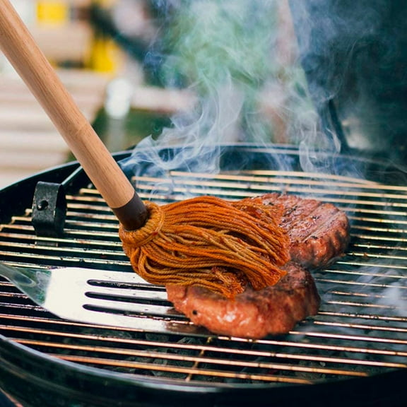XJGHHSY BBQ Mop Brushes for Sauce,18 inch Grill Basting Mop Wooden Long Handle BBQ Mop for BBQ Grilling Smoking Steak,Brown