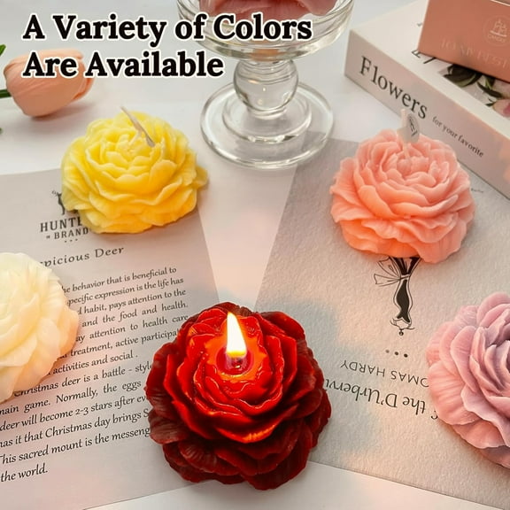 XJGHHSY Burgundy Peony Flower Shape Candles for Women Friends Colleague Classmates Gift, 3 inch Pastel Aesthetic Scented Candle,Hot Red