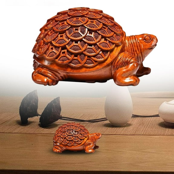 XJGHHSY Carved Wood Turtle Figurine - Feng Shui Wealth Lucky ornament for Home office,Orange