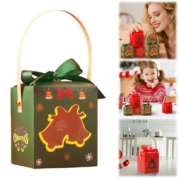 XJGHHSY Christmas Cookie Boxes for Gift Giving Small 4 Design Exchange with Window Packaging for Desserts, Pastry, Auto-Popup Holiday Treat,Bell