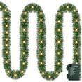 thumbnail image 1 of XJGHHSY Christmas Garland Decoration, 15 FT Prelit Artificial Christmas Garland with 50 LED String Lights, Battery Operated Lighted Decor for Home Wedding Fireplace Party Ornament,Green, 1 of 6