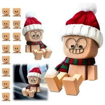 XJGHHSY Christmas Hat Shaking Wooden Man Figurine,Expressions, 2025 New Funny Wood Car Desktop Decoration, Handmade Shaking Feet Wooden Doll, Portable Handmade Car ornament Christmas Decor,Brown