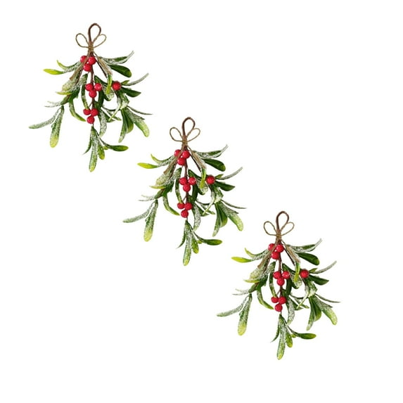 XJGHHSY Christmas Mistletoe Decor,3 Pcs Artificial Mistletoe ornament Mistletoe Hanging Decorations Glitter Christmas Tree Accessories Dry Leaf Hanging Decoration for Tree Door,Style B-Green