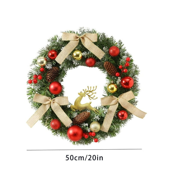 XJGHHSY Christmas Wreath - 20" Christmas Wreaths for Front Door Red Christmas Reindeer Balls Berries Pine Cones Pine Needles Door Wreath for Home Wall Window Porch Indoor Outdoor Decor,Green