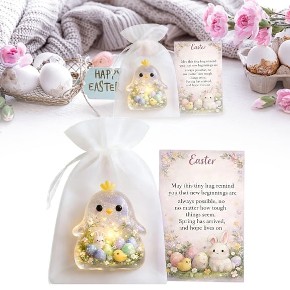 XJGHHSY Easter Acrylic Pocket Hug with Greeting Card - Clear Chick Healing ornament with Thank You Hug Cards for Easter Day Gifts Employee Teacher Birthday Party Favors,New Chick-Clear