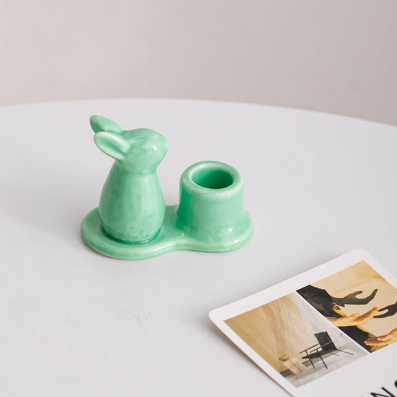 XJGHHSY Easter Bunny Ceramic Taper Candle Holder,Light Green Rabbit Tabletop Candle Stand for Spring & Easter Decoration,ZY-Candlestick-Light Green