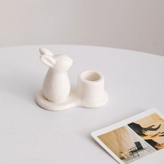 XJGHHSY Easter Bunny Ceramic Taper Candle Holder,White Rabbit Tabletop Candle Stand for Spring & Easter Decoration,ZY-Candlestick-White