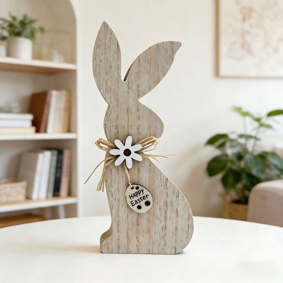 XJGHHSY Easter Bunny Table Decor Wooden Signs Tiered Tray Decor Rustic Easter Wood Sign Farmhouse Bunnies Rabbit Dining Table Decorations for Home Party Mantle Shelf Spring Holiday,Brown B