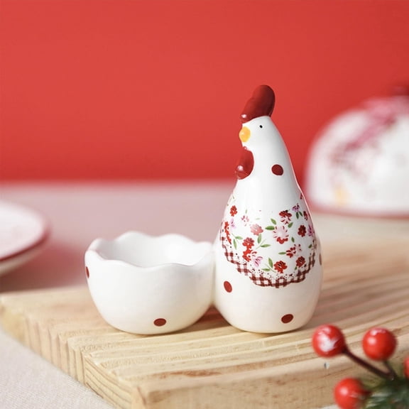 XJGHHSY Easter Ceramic Chicken Shape Egg Cup,3.9" Floral Farmhouse Style Egg Holder,Whimsical Easter Kitchen & Table Decor,White