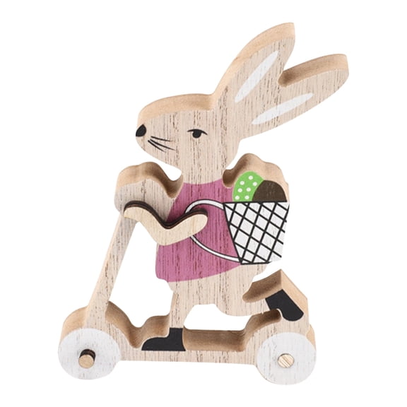 XJGHHSY Easter Wooden Bunny on Scooter Decor,Hand-Painted Rabbit Table Sign with Egg Basket,Farmhouse Table Decor for Easter Party Desk office Home,Z-Pink