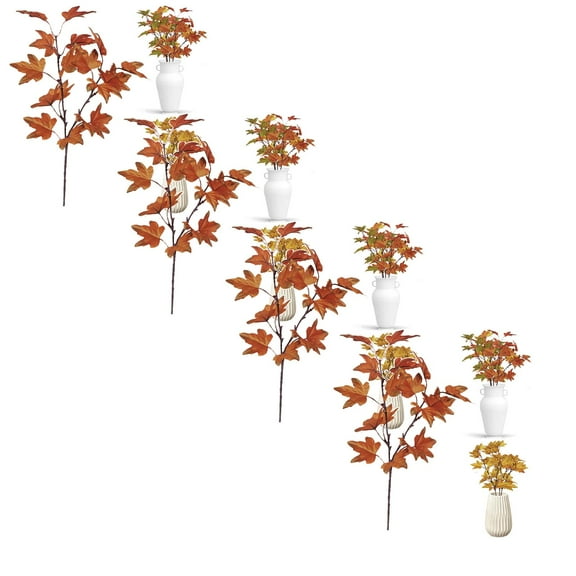 XJGHHSY Fake Fall Stems Plants Indoor, 4 Pcs 15 Inch Artificial Fall Branch Decorations for Home, Faux Long Autumn Leaf Stems for Vase Filler, Autumn Decor Oak Leaves Sprays(Not Vase),Coffee*4