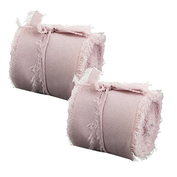XJGHHSY Handmade Chiffon Silk Ribbon Fringe 2 Rolls 1.5" x 5 Yd Frayed Edges Ribbons for Wedding Invitations Bridal Bouquets Gifts Wrapping Crafts Holiday Party Decorations,Light Pink