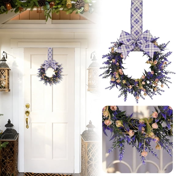 XJGHHSY Lavender Wreaths for Front Door Mini Artificial Floral Kitchen Cabinet Swags Spring Summer Candle Rings Wreath with Lavender Berries for Year-Round Use Farmhouse Home Decorations,
