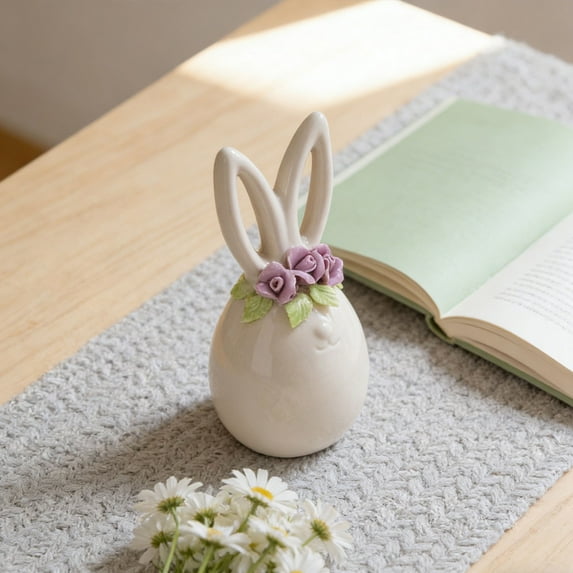 XJGHHSY Mini Ceramic Rabbit Figurine, Porcelain Easter Bunny Decorations for Home, Tabletop ornament, Tea Ceremony Pet,White