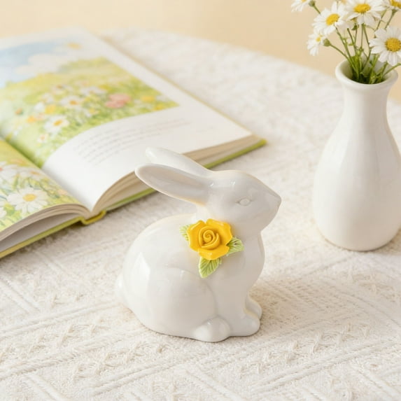 XJGHHSY Mini Ceramic Rabbit Figurine,Porcelain Easter Bunny Decorations for Home,Tabletop ornament,Tea Ceremony Pet,Z-White