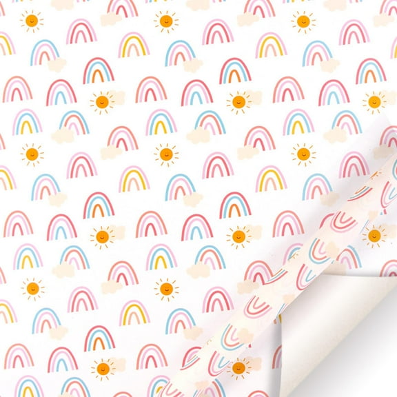 XJGHHSY Pink Gift Wrapping Paper, Birthday Wrapping Paper for Girl w/Gift Tags, Rainbow Polka Dots Heart Gift Wraps for Birthday, Valentines Day,Wedding, Bride Shower,27.5x19.7inch,Sun-Pink