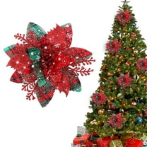 XJGHHSY Poinsettias Glitter Artificial Christmas Flowers,1 Pcs 5.7" Poinsettia Flowers for Christmas Tree,Artificial Flowers Christmas ornaments,Christmas Tree Decorations,Red